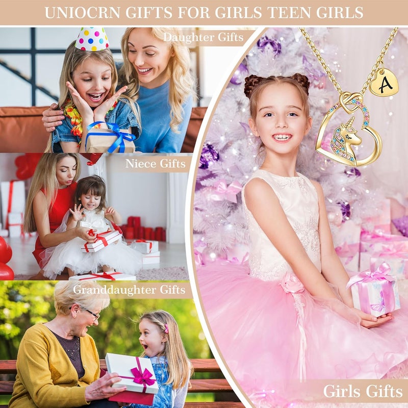 Hidepoo Unicorn Necklace Gifts for Girls Teen Girls Kids - Colorful CZ Heart Pendant Initial Unicorn Necklaces for Girl Jewelry Birthday Gift for Girl Kid - Image 3